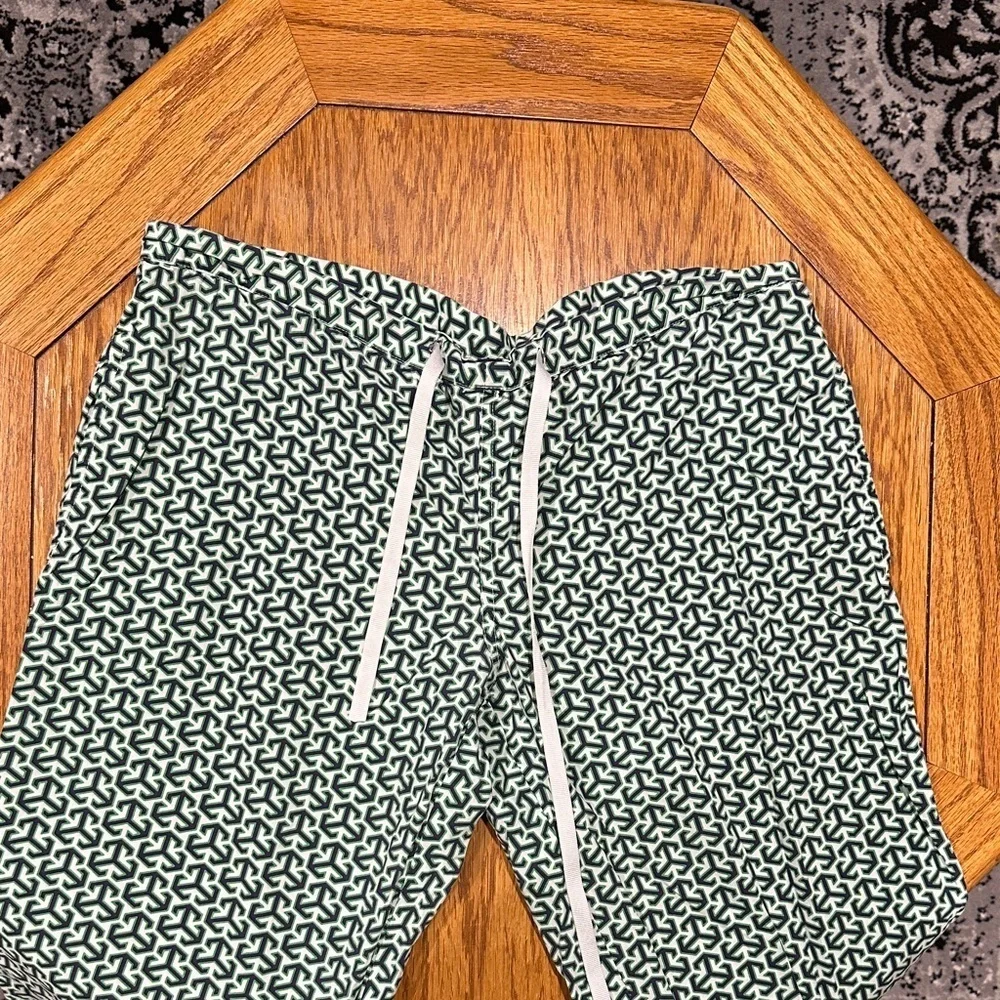 *TORY BURCH* Green x White Geometric Pajama Logo Pants Size Small